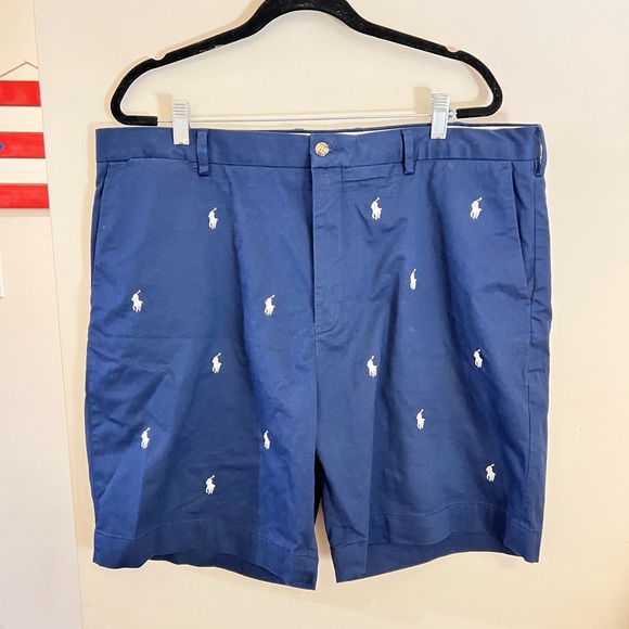Polo by Ralph Lauren Flat Front Blue and White Shorts - Picture 1 of 7